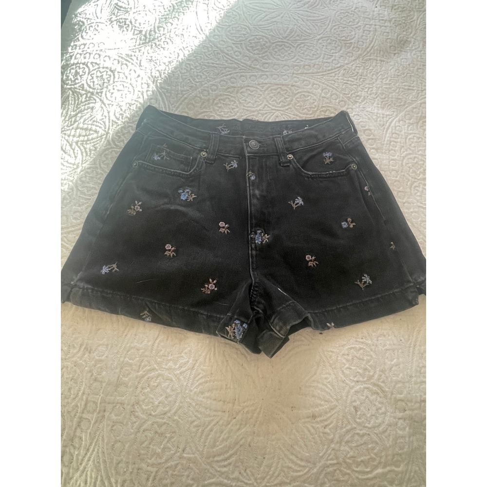 American Eagle Outfitters Black Floral‎ Embroidered Denim Shorts Women Size 2